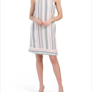 For Cynthia Striped Sleeveless Shift Dress in Pastel Multi
